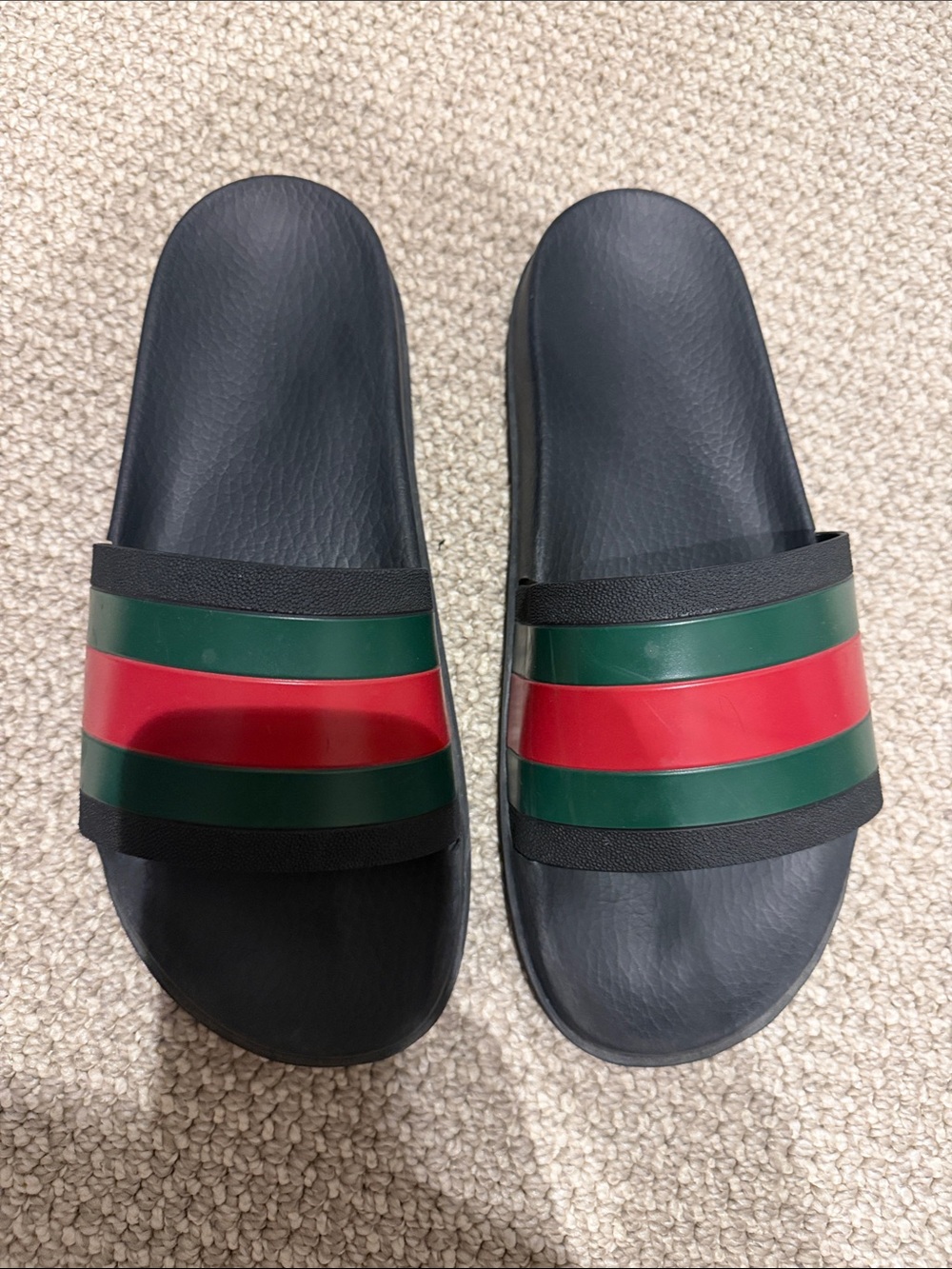 Gucci Black Slides with Red and Green Striped Band - Men